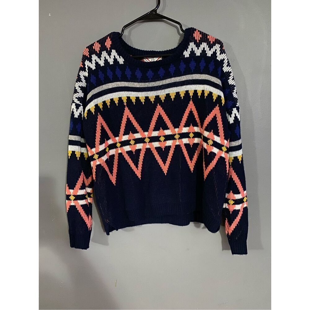 Pink Rose Knit Aztec Print Sweater Size Large